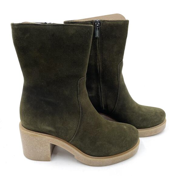 La Canadienne Zed Boots Green Suede Block Heel Waterproof Bootie Sz 7.5